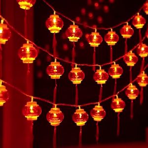 โคมไฟจีน โคมไฟตรุษจีน 2025 ตกแต่งปีใหม่ ไฟม่าน LED โคมไฟสีแดง ไฟปีใหม่ ใช้แบตเตอรี่ สีแดง สําหรับตกแต่งเทศกาลฤดูใบไม้ผลิ
