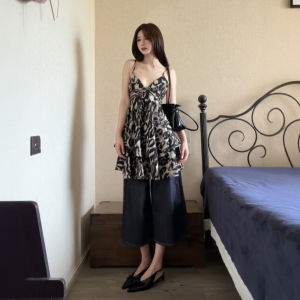 CHANGTONG | Vintage Elegant V-Neck Print Dress