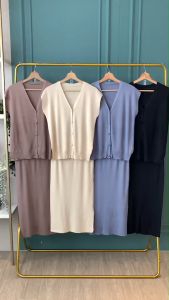 SET7364 April V Neck Loose Top n Skirt Set