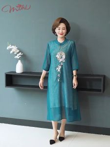 Áo dài cách tân trung niên V69 - Mẫu mới 2025 cao cấp sang trọng bigsize - Đầm dự tiệc dạ hội trung niên tặng mẹ bà người lớn tuổi