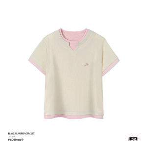 PSO Brand Loose Fit Short Sleeve T-Shirt Embroidered Contrast Color Shoulder Youth Casual Cotton Polyester Blend Summer Top