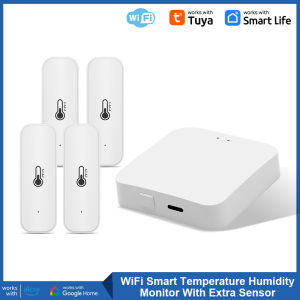 Tuya WiFi Temperature Humidity Sensor Smart Thermohygrometer Kit Wi-Fi Gateway and 433mhz Thermohygrometer with App Alert