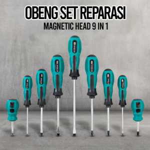 Set Obeng Min Plus 9 in 1 Chrome Vanadium Magnet Plus Pouch Canvas Tebal Serbaguna Multiguna / Obeng Lepas Keraskan Sekrup Set Komplit / Obeng Magnet Set Multifungsi