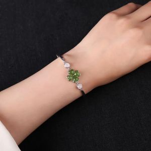 Elegant Jade Silver-plated Four-leaf Clover Bracelet