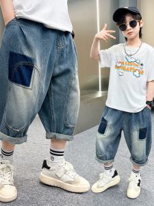 Boys Summer Casual Cotton Denim Shorts Mid-Term Childrens Seven-Point Thin Leisure Middle-Pants Street Style Kids Clothing