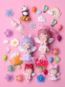 Magnet Kawaii Angel Fairy Bé Gái Heart Shaped Fridge Magnet 3D Magnetic Iron Filled Home Decorations Cartoon Anime Sticker