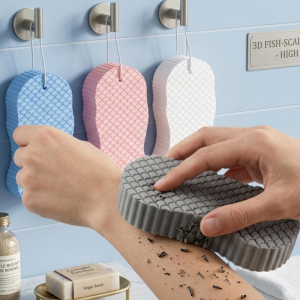 Multifunctional Exfoliating Shower Sponge / Fish Scale Pattern Body Scrub Pad / Soft Touch Deep Skin Cleansing Brush / Comfort Bath Tool for Full Body Skin Care