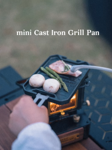 Gooutspringhill Mini Portable Cast Iron Grill Pan Non-Stick Griddle Pan with Handle & Storage Bag