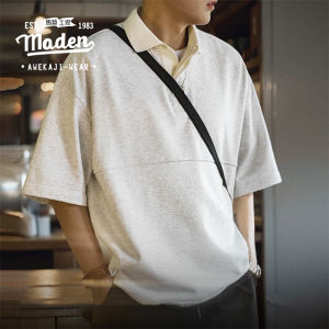 MADEN brand workwear style men youth 2024 summer new hip-hop loose fitting American style retro heavy knit short sleeved polo shirt cleanfit lapel quarter sleeved T-shirt