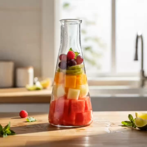 Bình Thủy Tinh Dáng Tam Giác 350ml Đựng Nước Hoa Quả Decor Bắc Âu Sang Trọng