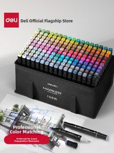 Deli 24-Color Double-Head Alcohol-Based Quick-Dry Marker Set for Art Students Anime 60-Color 80-Color Childrens Cartoon Watercolor Pen 168-Color 48-Color