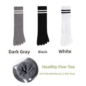 miiow | Womens Five-Finger Socks Mid-Calf Breathable Anti-Odor Sports Long Tube Socks Cotton Blend Elastic Fiber Striped Pattern