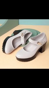 【In stock】leather shoes thick bottom office shoes waterproof platform high heels chunky heels dance shoes
