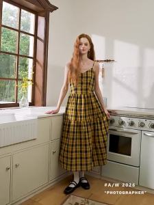 3COLOUR·S | Plaid Halter Neck Waist-cinching A-line Maxi Dress