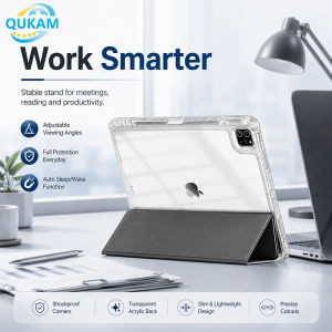 For iPad Case with Pencil Holder Clear Acrylic Back Shockproof TPU Cover Auto Wake Sleep Tri Fold Stand for iPad Pro Air Mini
