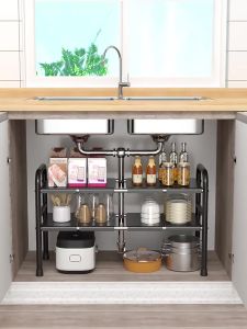 Adjustable sink bottom sorting rack stainless steel expandable kitchen storage rack layered rack suitable for pots and pans