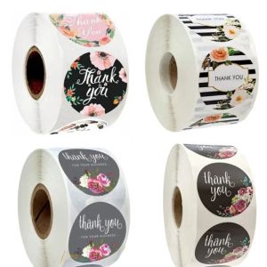 500pcs/pack sticker gloss stickers Flower Round THANK YOU Roll sealing handmade crafts decoration