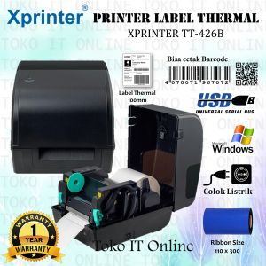 Xprinter TT426B Printer Barcode Transfer Thermal A6 1100MM USB Bluetooth LAN TT-426B TT 426 Stiker Resi
