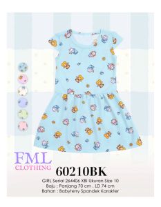 LEMONE GIRLS 60210BK - Dress Anak Perempuan Bahan Babyterry Spandek (Usia 7-8 Tahun)