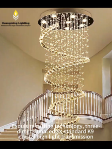 luxury Crystal Chandelier Light Villa Stair Rotating Apartment Modern High Ceiling Light Drop lamp Tricolor With Remote