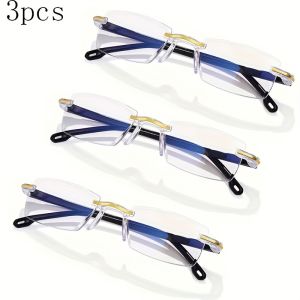 3pcs Retro Reading Glasses for Men Women Rimless Anti-blue Presbyopic Eyewear Frameless Trimming +1.0 To +4.0 Eyewear