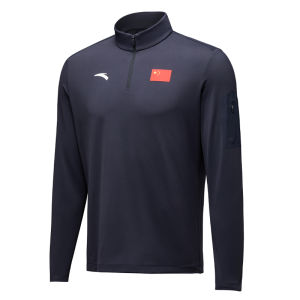 Anta Mens Sportswear Long Sleeve Hoodie Casual Business Polo Shirt Standard Fit Travel Friendly Breathable Nylon Fiber