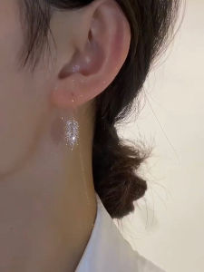 Elegant Long Tassel Crystal Leaf Ear Wire Slimming Face Effect Ultra Fairy Fashion Jewelry Alloy Plated Silver Gold Floral Pattern