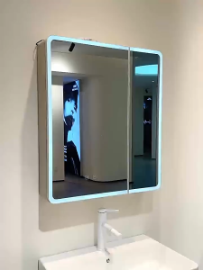 Carbon Fiber Bathroom Durable Mirror Cabinet Wall Mount Waterproof Curved Half Sealed Mirror Cabinet With Storage Space