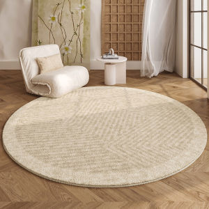 Aovoc กํามะหยี่หรูหราห้องนั่งเล่นพรม สีครีม สไตล์ห้องนอนโซฟาโต๊ะน้ําชาเก้าอี้รอบรูปร่าง < Ne1> พรมไฟเบอร์