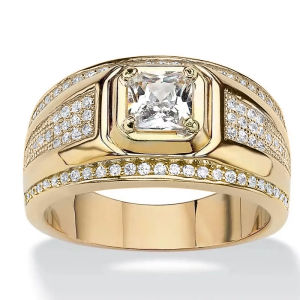 Huitan Gorgeous Wedding Rings for Men Sparkling Cubic Zirconia Gold Color Fashionable Engagement Proposal Rings Male Jewelry Hot