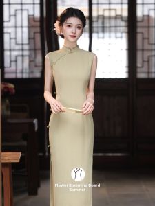 Green Sleeveless Cheongsam Modified Younger Style Slim Dress