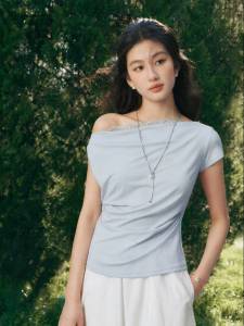 SEIFINI | Breathable Elegant Flared Collar T-Shirt Slim One Shoulder Short Sleeve