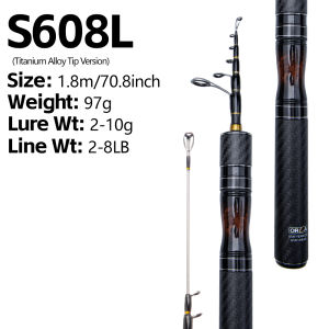 TRY&V | TRUVEX Telescopic Travel Lure Rod Fuji O Guides Carbon Handle Solid Carbon Titanium Tip Light Power Freshwater Fishing Rod