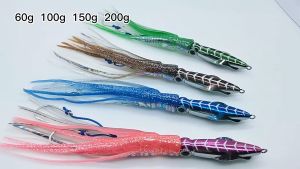 New 60g Metal Head Octopus Squid Lure Slow Jigging Trolling Bait Lure Saltwater DeepSea Fishing