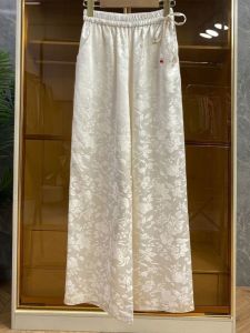 New Chinese Style Wide Leg Pants Womens Floral Embroidery Drapey Waist Belt High Quality Acetate Material Comfortable Casual Trousers