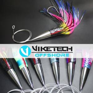 Viketech Offshore Saltwater Big Game Shark Wahoo Tuna Trolling Fishing Stainless Steel Octopus Lures Rigged 9.8" 8.2oz.