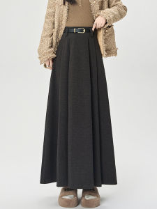 Gray Woolen Suit Skirt High Waist Draping Womens Autumn Winter A-Line Umbrella Long Skirt Commute Korean Style Polyester Fiber