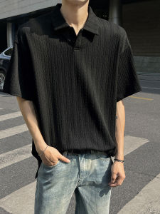 Áo Thun Polo Dệt Kim Tay Ngắn Màu Đen Cho Nam Cổ Polo Kiểu Mỹ Thường Ngày Thoáng Khí Thoải Mái Mùa Hè