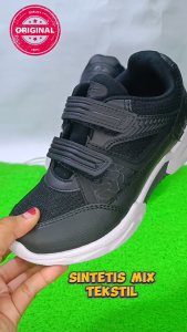 PRO ATT Sepatu Sekolah Anak Cowok Cewek Fashion Hitam Putih Sport Shoes Shm Kekinian Black White 31 sd 38 Kaos kaki