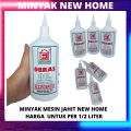 MINYAK OLI OIL PELUMAS MESIN JAHIT CUKURAN CLIPPER RAMBUT RANTAI SEPEDA MOTOR ENGSEL PINTU GEAR SET SERBAGUNA MERK NEW HOME PER 1 BOTOL 1/2 LITER. 