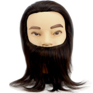 100% Male Real Human Hair Mannequin Practice Training Head With Beard For Cutting Hairdressing Manikin Head For Beauty School