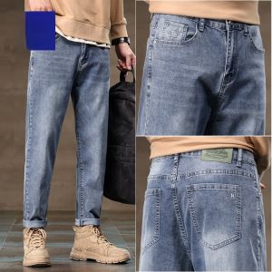 ROMON | Lomen Mens Jeans Casual Straight Leg Elastic Youth Spring Autumn New Style Loose Fit Nine-Tenths Length Cotton Polyester Blend