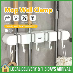4/5 Slot Mop and Broom Holder Hanger Storage Organizer No Drilling Self-Adhesive Wall Mounted Brush Broom Hanger Bathroom Kitchen Broom Storage Klip 壁挂拖把架拖把夹 卫生间挂架