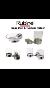 RUBINE Solid Glass Soap Shelf Tooth Brush Holder 304 Stainless Steel Wall Storage Rack Rak Tandas