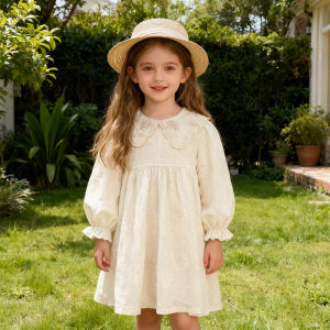 2026 New Spring Baby Girl Embroidery Dress Long Sleeved Cotton Flower 2-6Y Print Kid Dresses Children Sweet Cute Party Clothes