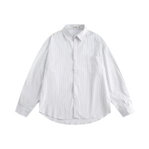 Áo Sơ Mi Dài Tay Rộng Rãi Mùa Xuân Cho Nam Nữ Họa Tiết Sọc Màu Nhẹ Phong Cách Đại Học Áo Khoác Chống Nắng Mùa Hè