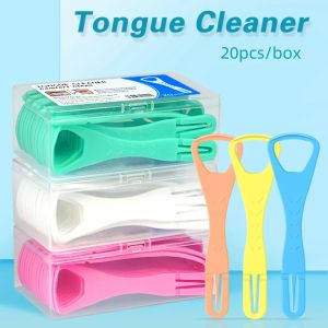 20pcs/box Double Side Foldable Tongue Scraper with Toothpick Disposable Tongue Cleaners Mouth Scraper Oral Hygiene Care Tools