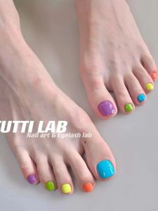 Summer Trend Dopaamine Toe Nail Patch White Enhancing Waterproof Detachable Fake Nail for Brides Color Jumping Nail Art Tools