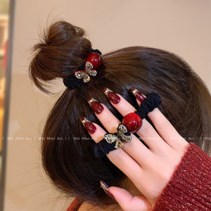 Luxurious Red Butterfly Pearl Hair Ties Womens Fashionable Versatile Hair Bands Year of Birth Zodiac Sign Special Design