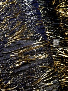 Exquisite Blue Gold Embossed Texture Fabric Designer High-End Hanfu Stereo Pulse Pattern Tissue Material Home Decor Sponge